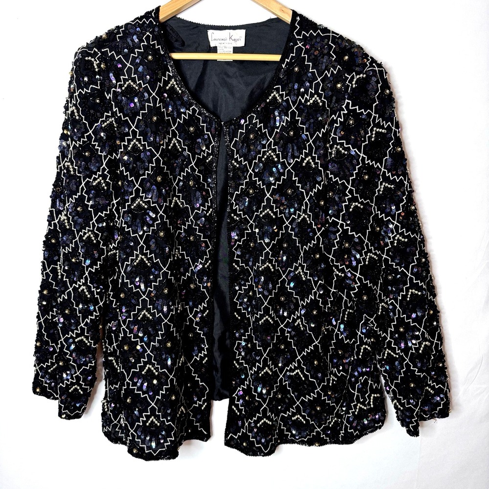 Vtg‎ Lawrence Kazar Jacket Sz 3X Aurora Sequin Beaded Silk Bling Event Formal